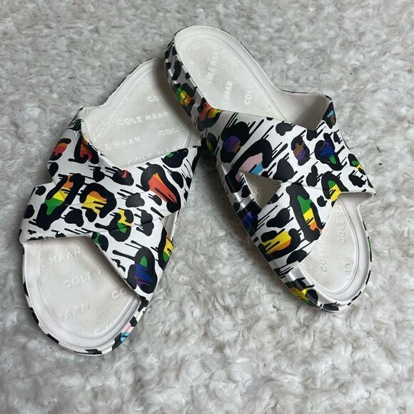 Unisex Cole Haan Rubber Slip on Slide Sandals  Printed multi color Graffiti SZ8 - Picture 1 of 10